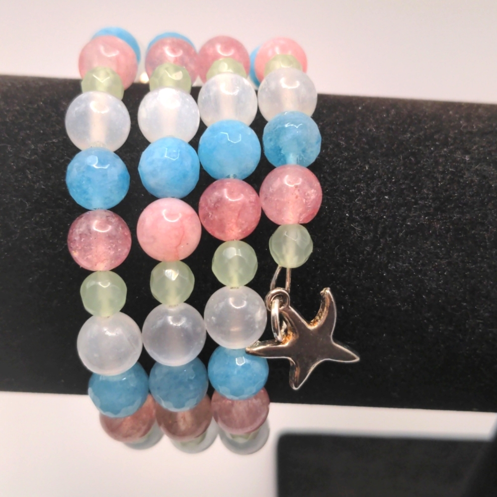 Wrap Multi gemstone Beaded Bracelet & Starfish Earrings Set, New, Fits All - Picture 4 of 8